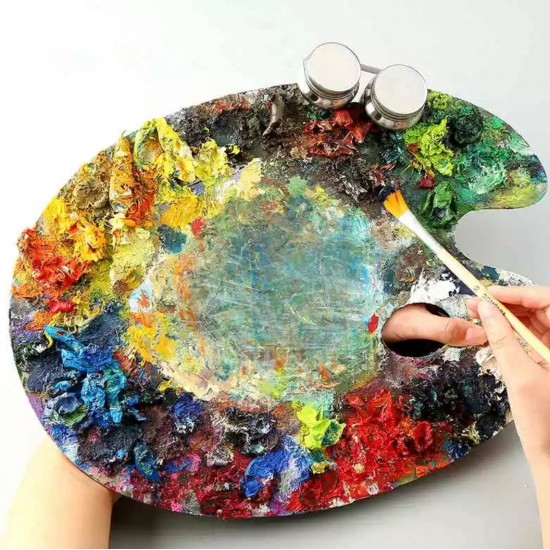 Stainless Steel Drum Painting Palette Oil Paint Pot Double Hole Dipper Easy Clean